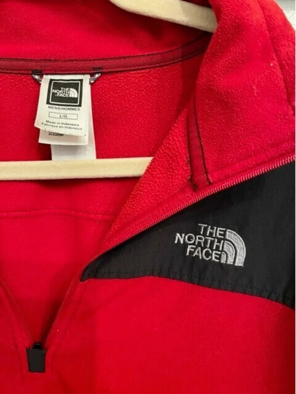 The North Face TKA Glacier Quarter-Zip Fleece Pullover Red Black Colorway Size L